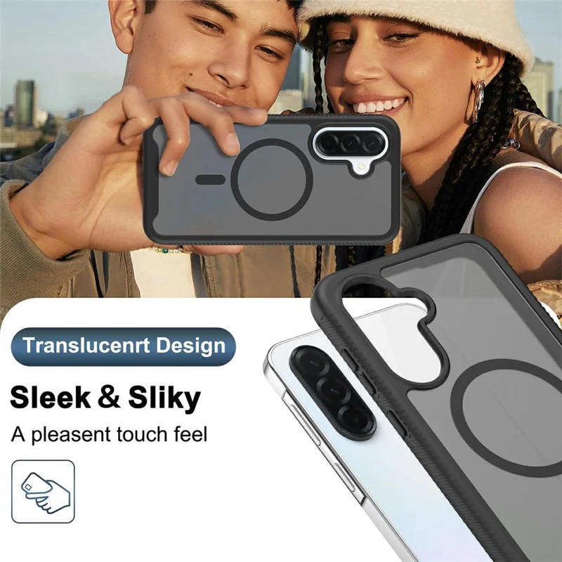 For Samsung Galaxy A37 5G Magnetic Phone Case Detachable 2 in 1 Translucent Matte PC TPU Back Cover - Black
