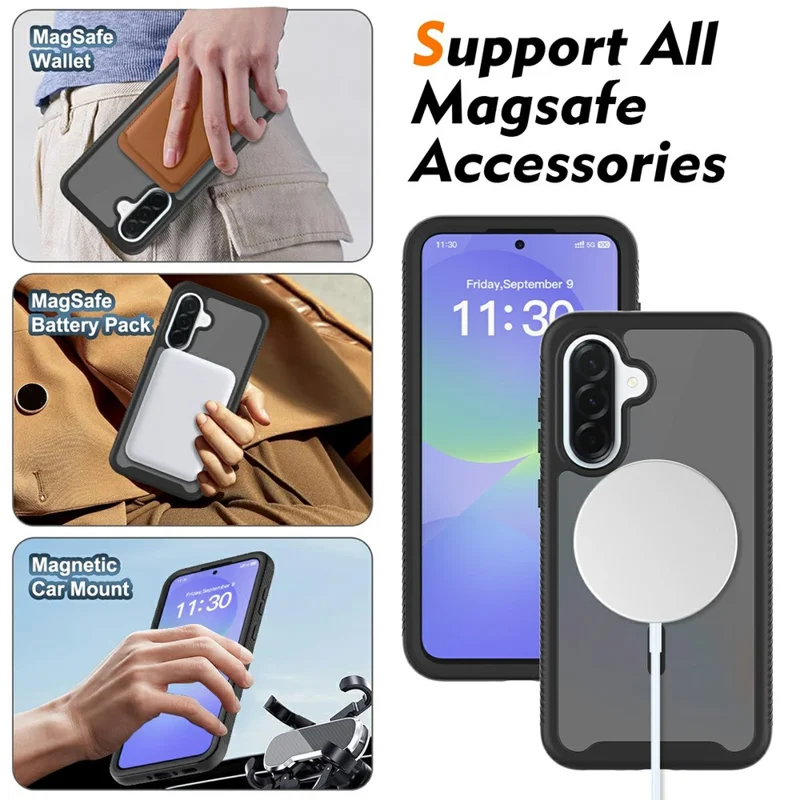 For Samsung Galaxy A37 5G Magnetic Phone Case Detachable 2 in 1 Translucent Matte PC TPU Back Cover - Black