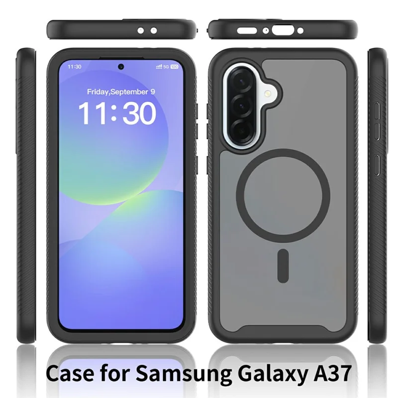 For Samsung Galaxy A37 5G Magnetic Phone Case Detachable 2 in 1 Translucent Matte PC TPU Back Cover - Black