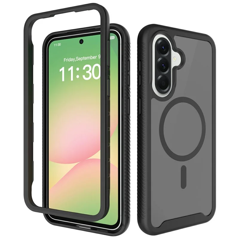 For Samsung Galaxy A57 5G Magnetic Phone Case Detachable 2 in 1 Translucent Matte PC TPU Back Cover - Black