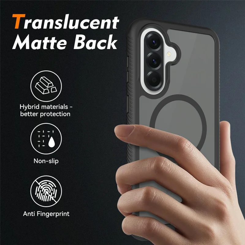 For Samsung Galaxy A57 5G Magnetic Phone Case Detachable 2 in 1 Translucent Matte PC TPU Back Cover - Black