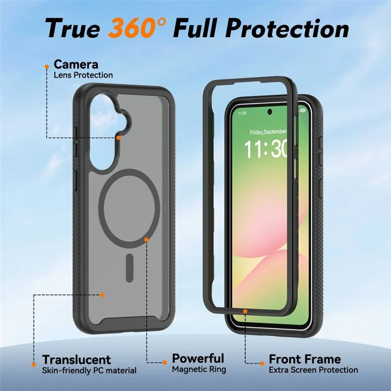 For Samsung Galaxy A57 5G Magnetic Phone Case Detachable 2 in 1 Translucent Matte PC TPU Back Cover - Black