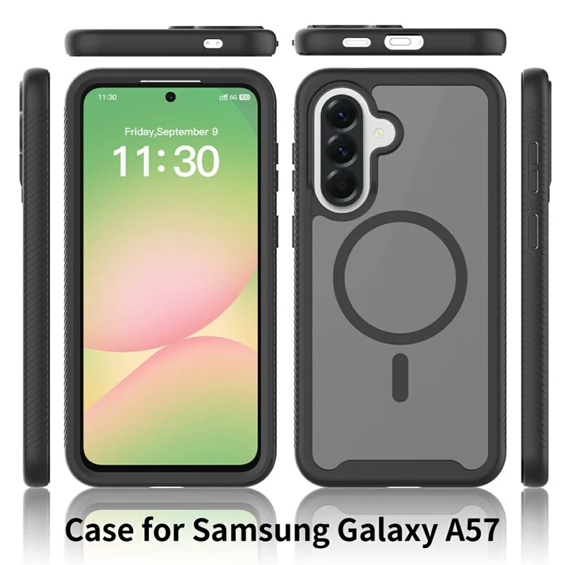 For Samsung Galaxy A57 5G Magnetic Phone Case Detachable 2 in 1 Translucent Matte PC TPU Back Cover - Black