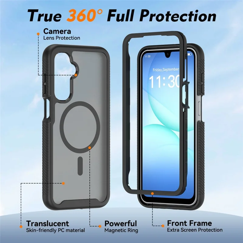 Magnetic Phone Case For Samsung Galaxy A17 4G  /  A17 5G Detachable 2 in 1 Translucent Matte PC TPU Back Cover - Black