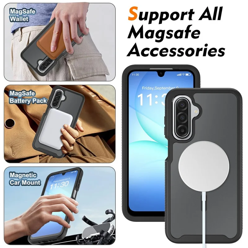 Magnetic Phone Case For Samsung Galaxy A26 5G  /  A16 5G  /  A16 4G Detachable 2 in 1 Translucent Matte PC TPU Back Cover - Black