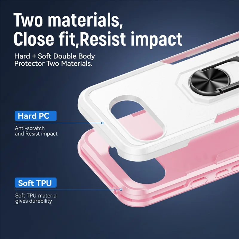 For Google Pixel 10a Case Military Grade Ring Kickstand PC + TPU Phone Cover - White + Pink