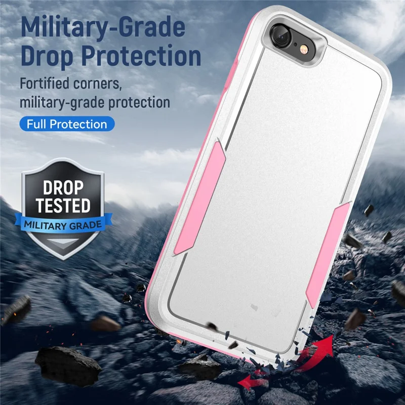 For iPhone 16e Case PC + TPU Military Grade Drop Protective Phone Cover - White + Pink
