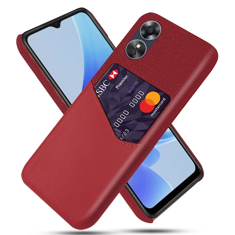 Coque de téléphone pour Oppo A17 4G / A17k 4G, coque de téléphone avec motif en tissu antidérapante avec porte-cartes, revêtement en cuir PU et couverture en PC - Rouge