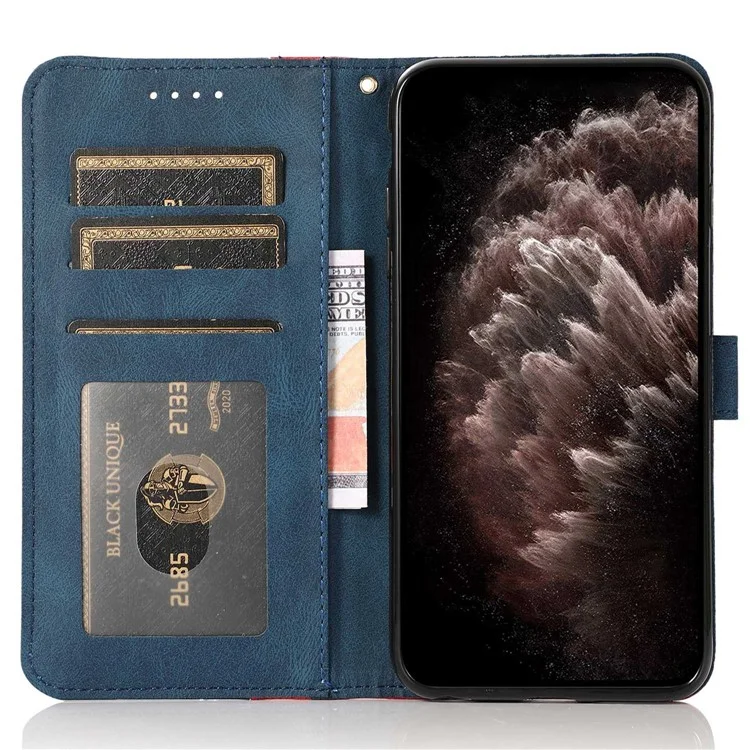 Para Samsung Galaxy S23 Color Supling PU Leather Phone Stand Case Magnetic Traket Tape de Billetera Con Correa Para la Muñeca - Rojo / Azul