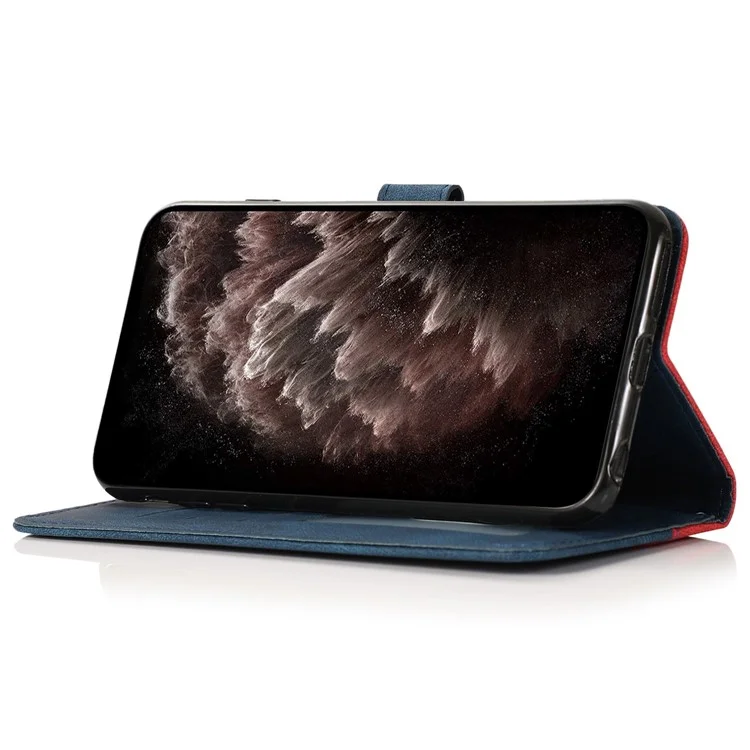 Para Samsung Galaxy S23 Color Supling PU Leather Phone Stand Case Magnetic Traket Tape de Billetera Con Correa Para la Muñeca - Rojo / Azul