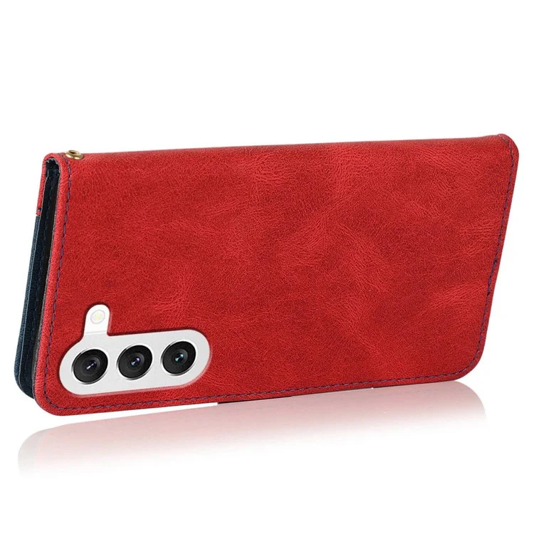 Para Samsung Galaxy S23 Color Supling PU Leather Phone Stand Case Magnetic Traket Tape de Billetera Con Correa Para la Muñeca - Rojo / Azul
