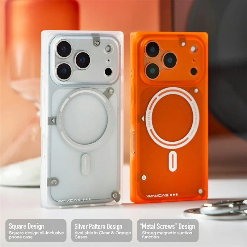 WAKCAS For iPhone 17 Pro Max Magnetic Phone Case Screw-style Matte TPU Cover Compatible with MagSafe - Orange