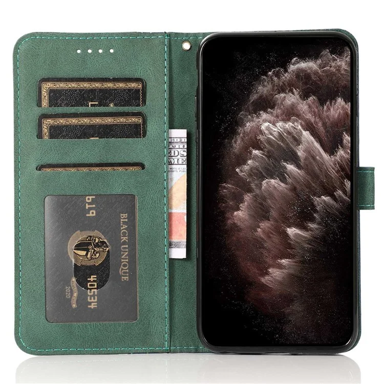 Para Samsung Galaxy A14 5G Color Spliñando PU Leather Protección Completa de la TPU TPU Case de la Billetera de la Billetera Con Correa de Muñeca - Azul / Verde