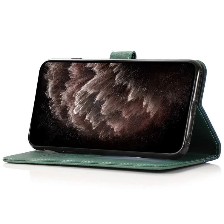 Para Samsung Galaxy A14 5G Color Spliñando PU Leather Protección Completa de la TPU TPU Case de la Billetera de la Billetera Con Correa de Muñeca - Azul / Verde