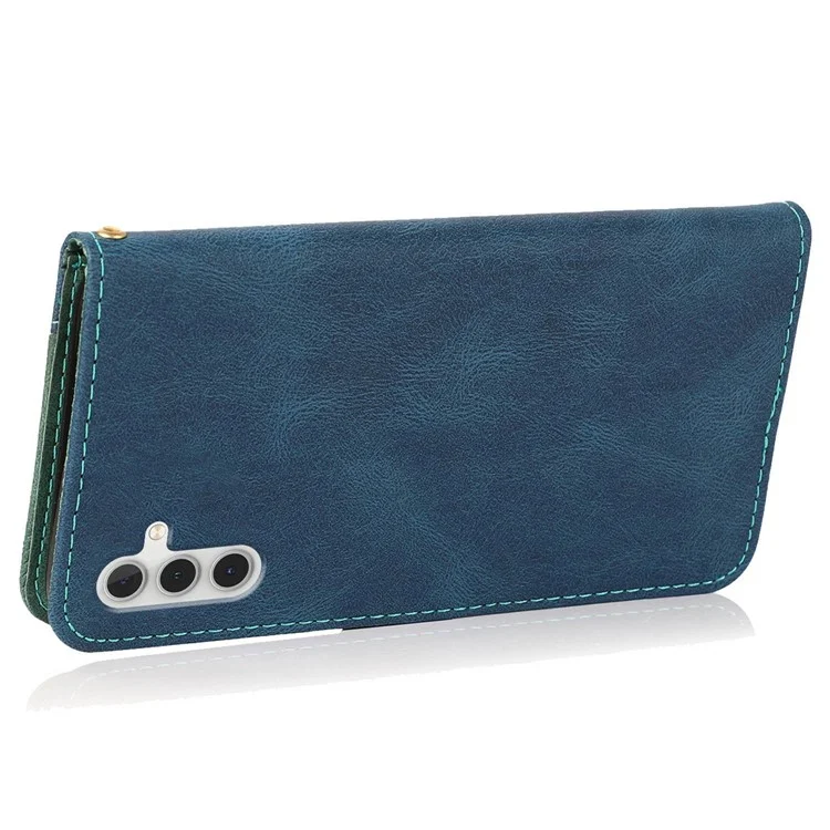Para Samsung Galaxy A14 5G Color Spliñando PU Leather Protección Completa de la TPU TPU Case de la Billetera de la Billetera Con Correa de Muñeca - Azul / Verde