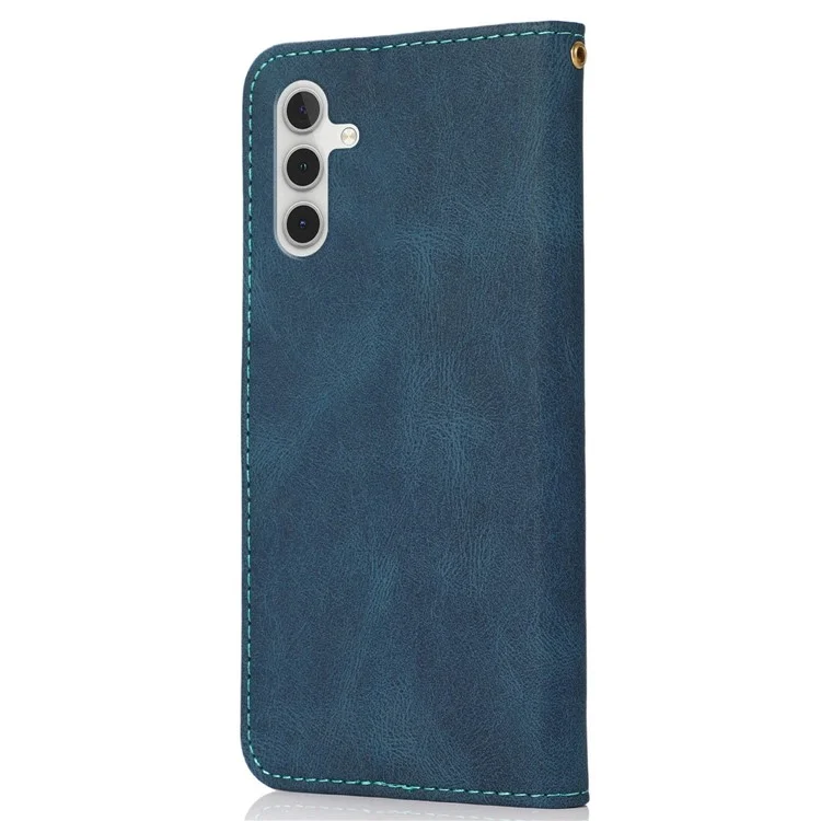Para Samsung Galaxy A14 5G Color Spliñando PU Leather Protección Completa de la TPU TPU Case de la Billetera de la Billetera Con Correa de Muñeca - Azul / Verde