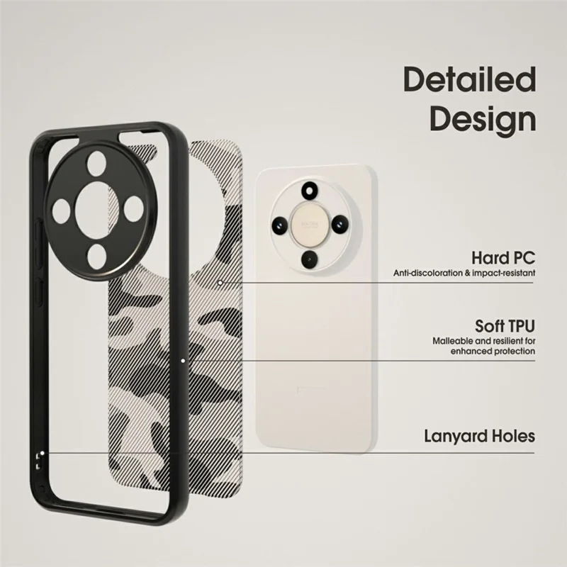 IBMRS Phone Case For Honor Magic8 Lite 5G  /  X9d 5G  /  X70 5G Soft TPU Frame Hard PC Back Anti-Fall Phone Cover - Grid Camouflage