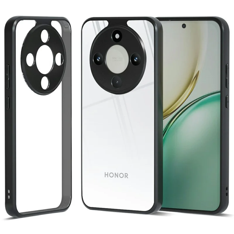 IBMRS Phone Case For Honor Magic8 Lite 5G  /  X9d 5G  /  X70 5G Soft TPU Frame Hard PC Back Anti-Fall Phone Cover - Transparent Black