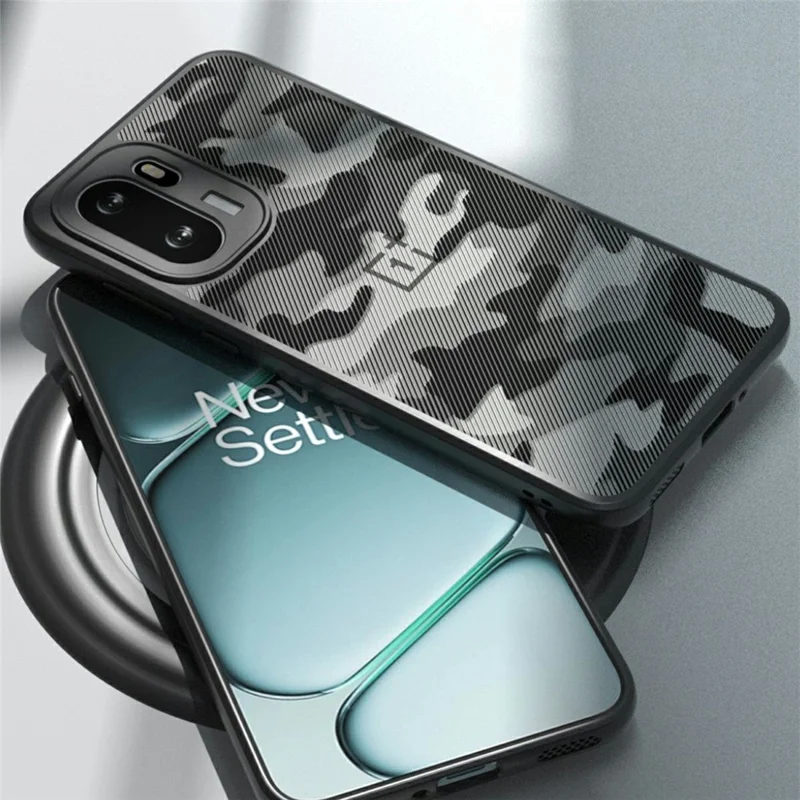 IBMRS Phone Case For OnePlus 15R 5G  /  Ace 6 5G Soft TPU Frame Hard PC Back Anti-Fall Phone Cover - Grid Camouflage