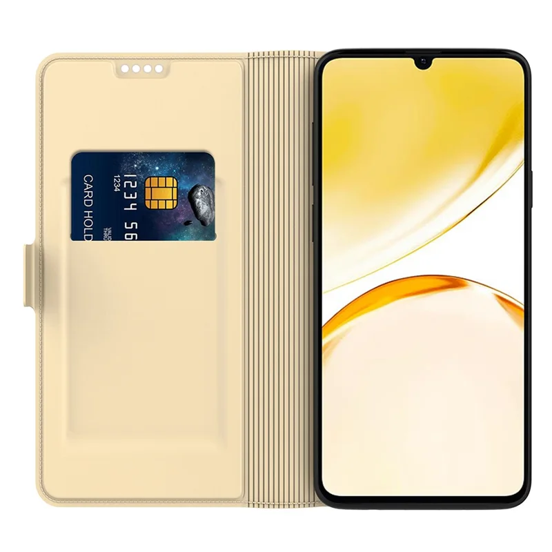 For Realme 16 Pro+ 5G Case Shockproof TPU Inner Shell Leather Phone Cover Card Slot - Gold