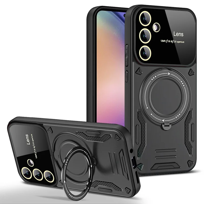 For Samsung Galaxy S26+ Case Rotating Magnetic Kickstand PC + TPU Phone Cover - Black