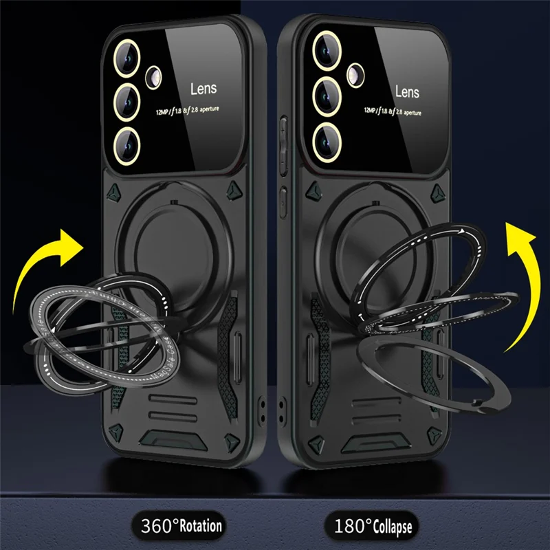 For Samsung Galaxy S26+ Case Rotating Magnetic Kickstand PC + TPU Phone Cover - Black