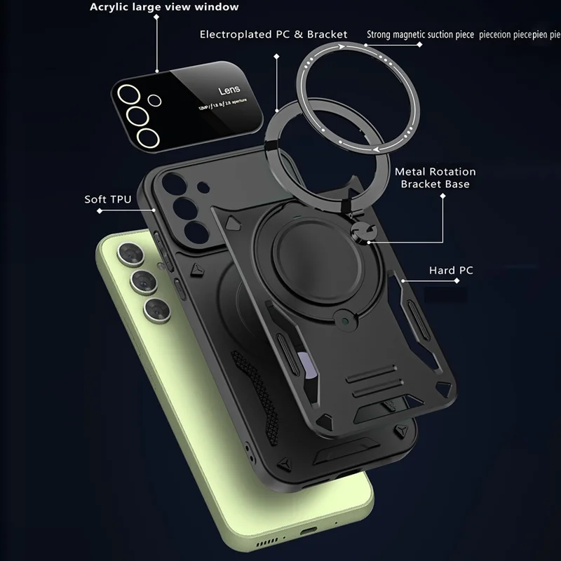 For Samsung Galaxy S26 Case Rotating Magnetic Kickstand PC + TPU Phone Cover - Black