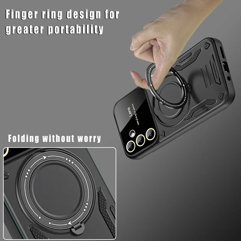 For Samsung Galaxy S26 Case Rotating Magnetic Kickstand PC + TPU Phone Cover - Black