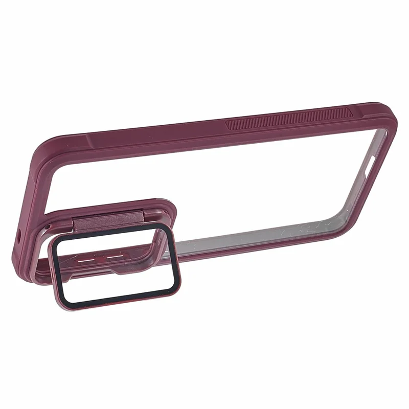 For Samsung Galaxy S26+ Phone Case PC + TPU Clear Back Cover with Lens Cover Kickstand - Wine Red