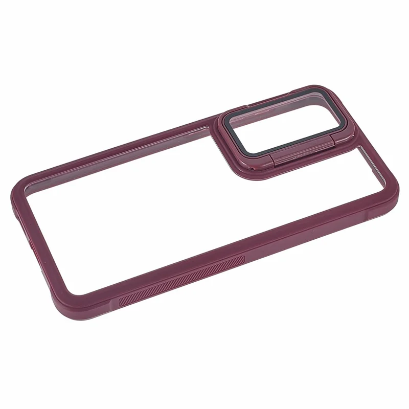 For Samsung Galaxy S26+ Phone Case PC + TPU Clear Back Cover with Lens Cover Kickstand - Wine Red