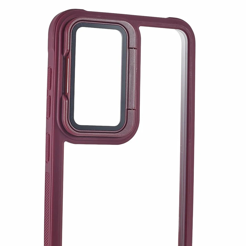 For Samsung Galaxy S26+ Phone Case PC + TPU Clear Back Cover with Lens Cover Kickstand - Wine Red