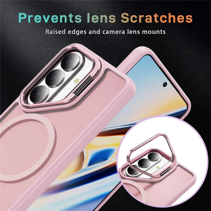 For Samsung Galaxy S26+ Magnetic Case with Lens Kickstand Skin-Touch PC + TPU Phone Cover - Transparent Pink
