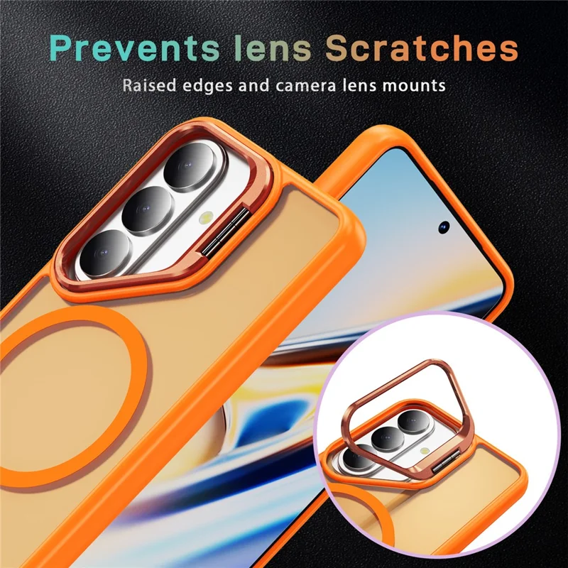 For Samsung Galaxy S26 Magnetic Case with Lens Kickstand Skin-Touch PC + TPU Phone Cover - Orange