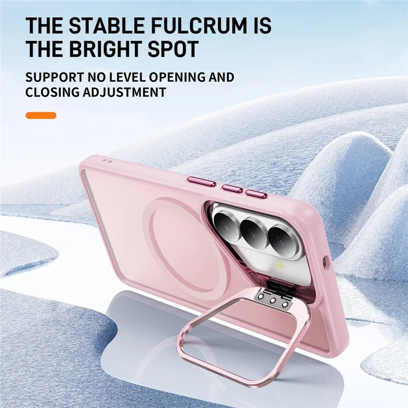 For Samsung Galaxy S26 Magnetic Case with Lens Kickstand Skin-Touch PC + TPU Phone Cover - Transparent Pink