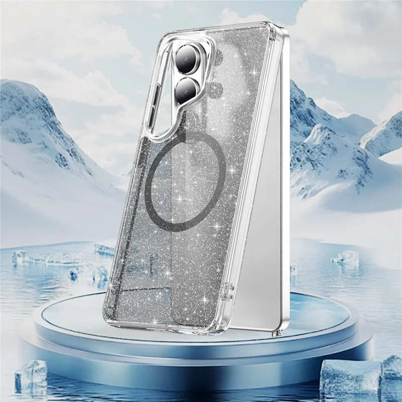 For Samsung Galaxy S26 Ultra Glitter Magnetic Case Crystal Clear PC TPU Shockproof Phone Cover - Black