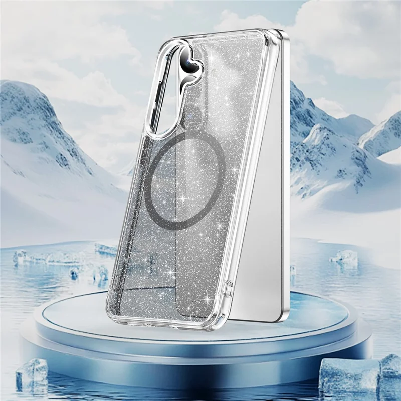 For Samsung Galaxy S26+ Glitter Magnetic Case Crystal Clear PC TPU Shockproof Phone Cover - Black