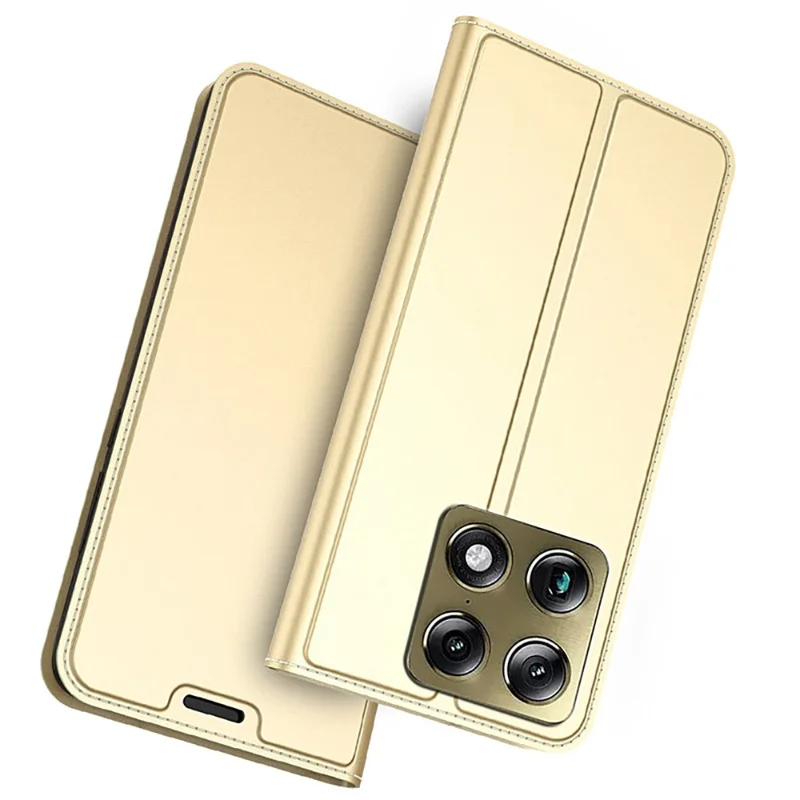 For Motorola Signature 5G Case PU Leather Phone Cover with Card Holder Stand - Gold