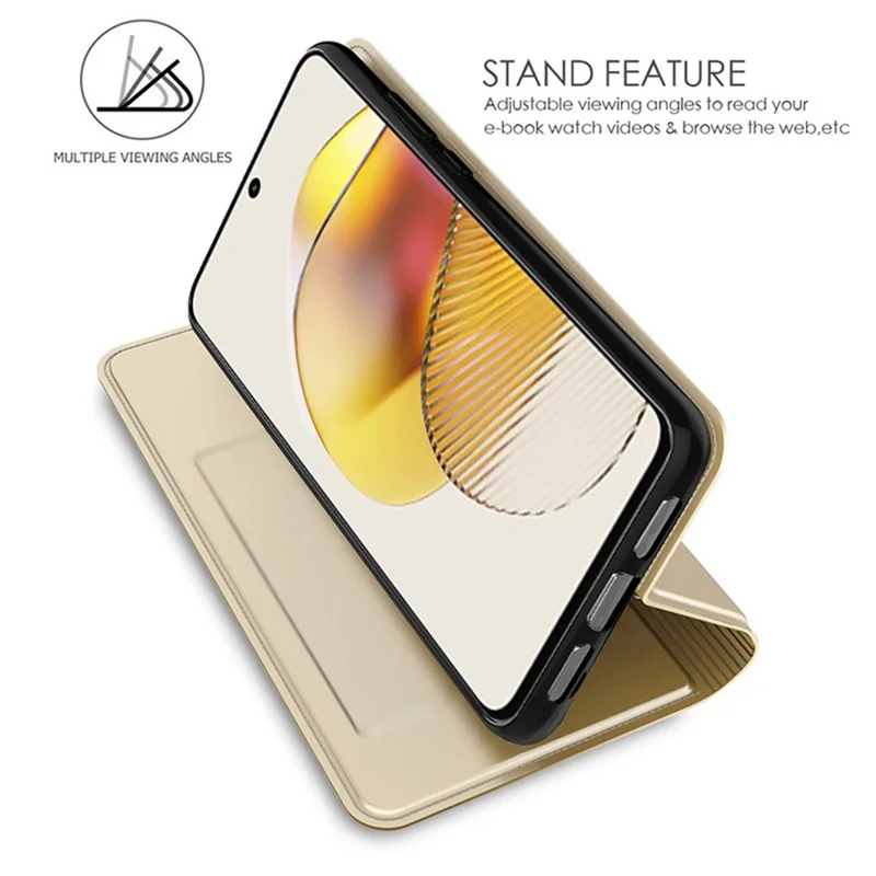 For Motorola Signature 5G Case PU Leather Phone Cover with Card Holder Stand - Gold