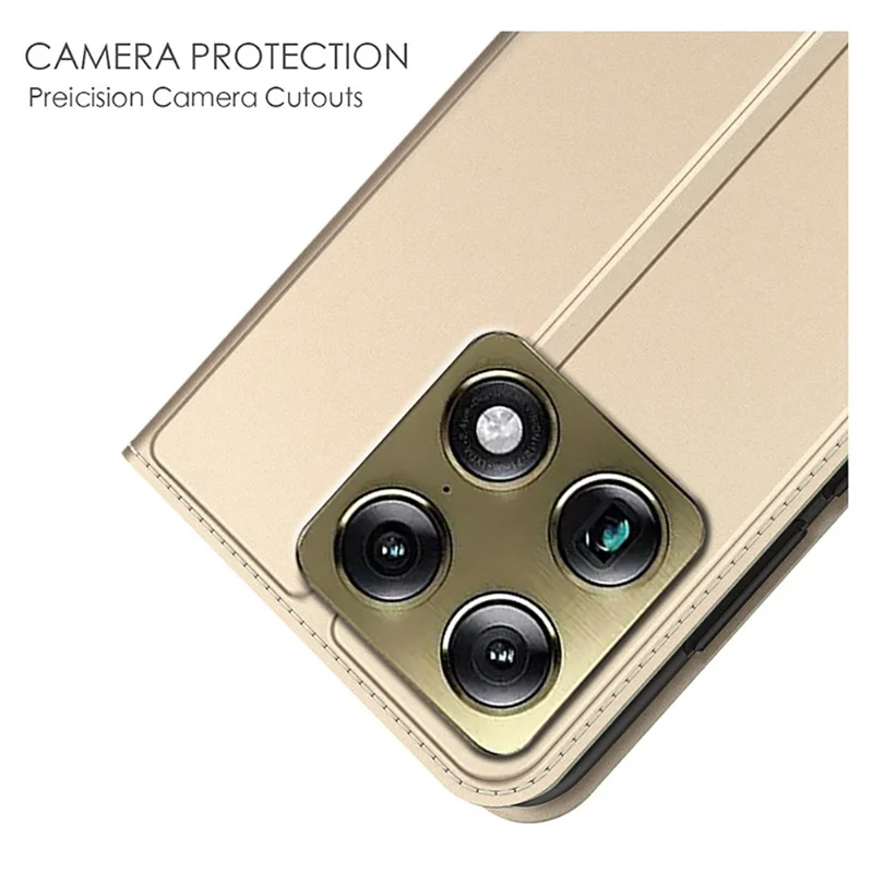 For Motorola Signature 5G Case PU Leather Phone Cover with Card Holder Stand - Gold