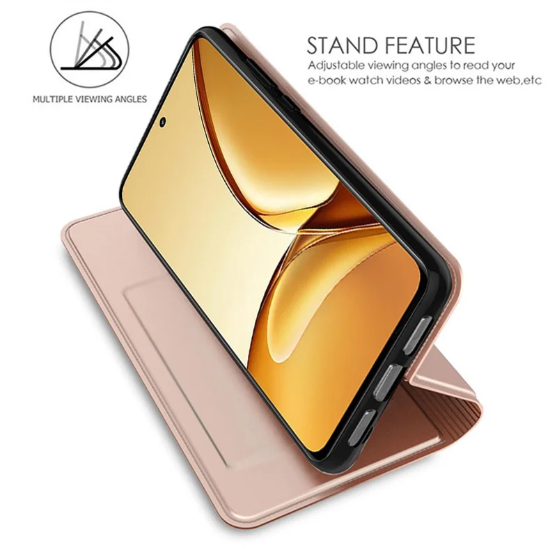 For Realme 16 Pro 5G Case PU Leather Phone Cover with Card Holder Stand - Rose Gold