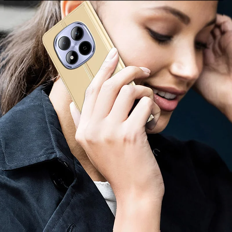 For Xiaomi Redmi Note 15 5G (Global) / Poco M8 5G Case PU Leather Phone Cover with Card Holder Stand - Gold