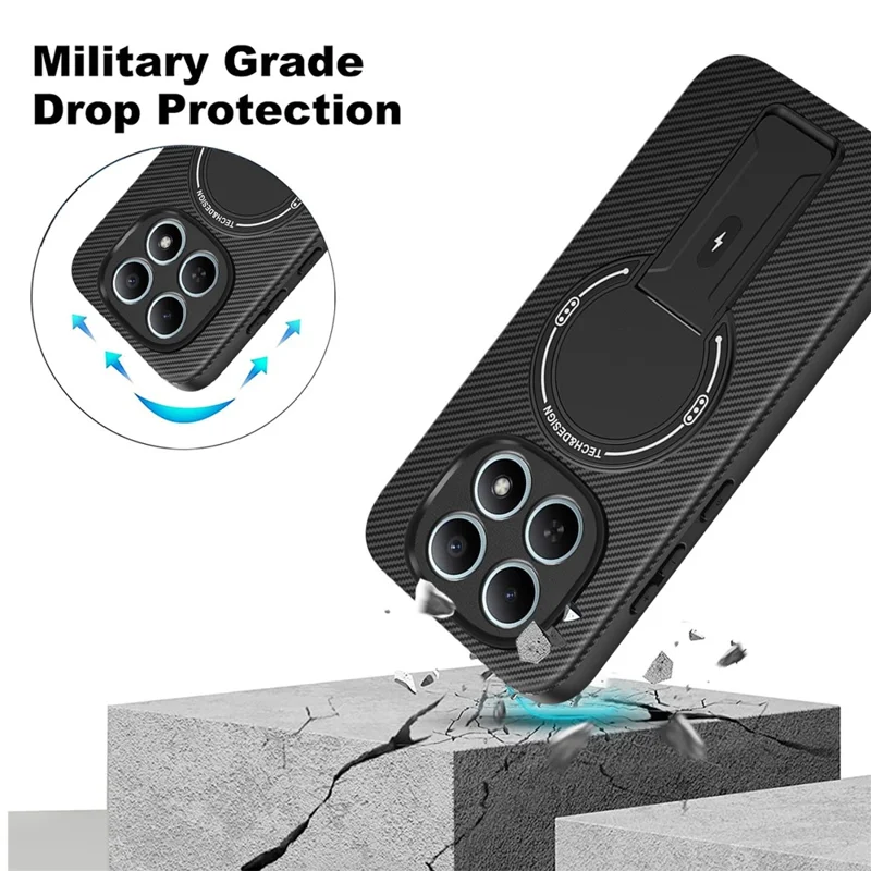 Phone Case For Xiaomi Poco M8 5G  /  Redmi Note 15 5G (Global) Carbon Fiber Texture PC + TPU Phone Cover with Kickstand - Black