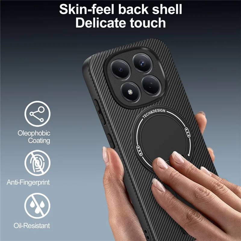 For Xiaomi Redmi Note 15 Pro 5G (Global) Case Carbon Fiber Texture PC + TPU Phone Cover with Kickstand - Black
