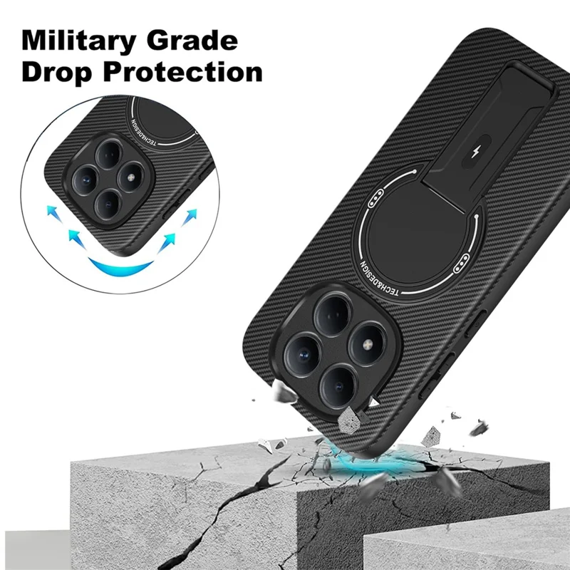 For Xiaomi Redmi Note 15 Pro 5G (Global) Case Carbon Fiber Texture PC + TPU Phone Cover with Kickstand - Black
