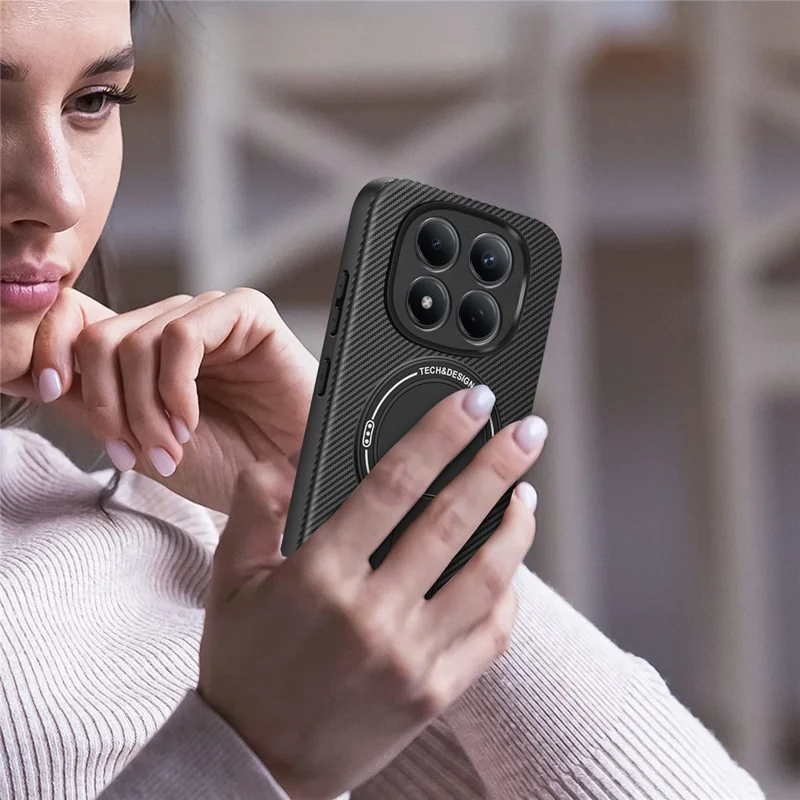 For Xiaomi Redmi Note 15 Pro 5G (Global) Case Carbon Fiber Texture PC + TPU Phone Cover with Kickstand - Black