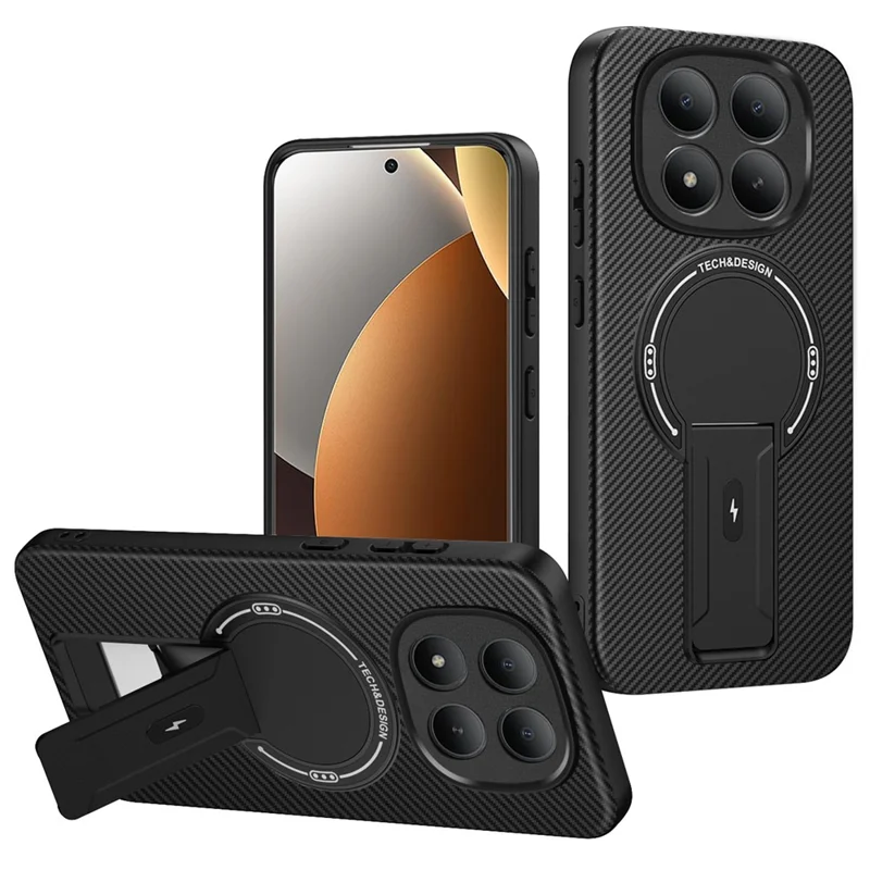 Phone Case For Xiaomi Poco M8 Pro 5G  /  Redmi Note 15 Pro+ 5G (Global) Carbon Fiber Texture PC + TPU Phone Cover with Kickstand - Black