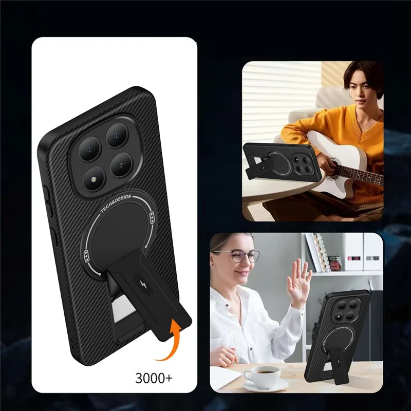 Phone Case For Xiaomi Poco M8 Pro 5G  /  Redmi Note 15 Pro+ 5G (Global) Carbon Fiber Texture PC + TPU Phone Cover with Kickstand - Black