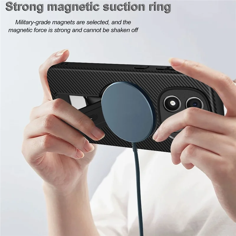 Phone Case For Xiaomi Poco M8 Pro 5G  /  Redmi Note 15 Pro+ 5G (Global) Carbon Fiber Texture PC + TPU Phone Cover with Kickstand - Black