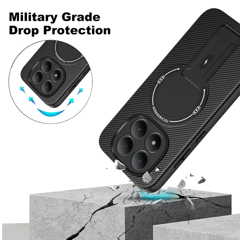 Phone Case For Xiaomi Poco M8 Pro 5G  /  Redmi Note 15 Pro+ 5G (Global) Carbon Fiber Texture PC + TPU Phone Cover with Kickstand - Black