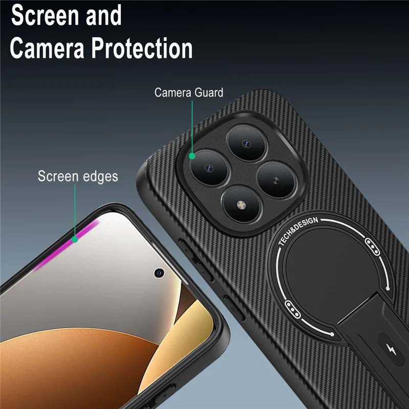 Phone Case For Xiaomi Poco M8 Pro 5G  /  Redmi Note 15 Pro+ 5G (Global) Carbon Fiber Texture PC + TPU Phone Cover with Kickstand - Black